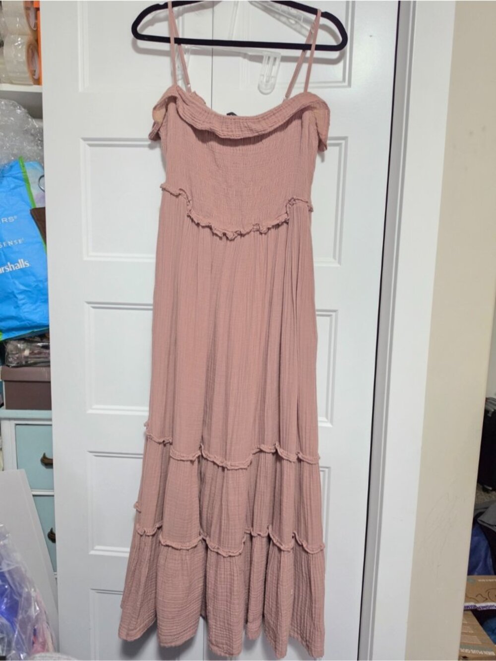 Zara Blush Pink Tiered Maxi Dress Lightweight 100% Cotton Large